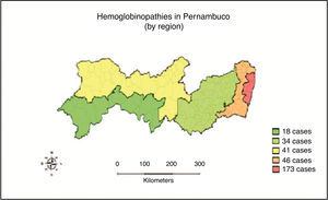 Geographic distribution of children with hemoglobinopathies by region of residence.