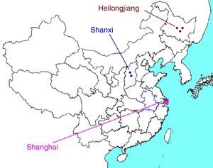 Geographical locations of the soil samples in China.