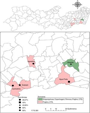 Distribution and occurrence of anti-Leptospira spp. in buffaloes of the state of Pernambuco, Brazil.