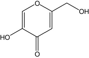 The chemical structure of Kojic acid.