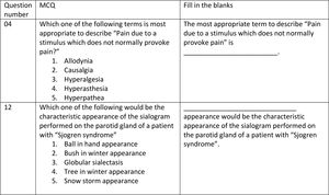 Two examples in questionnaires (In MCQ format and FIB format) used in the study.