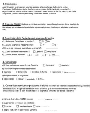 Cuestionario sobre docencia de Geriatría (2015).
