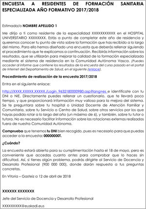 Correo electrónico enviado a residentes.