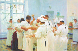 El cirujano E. Pavlov en el quirófano, Repin, 1888.