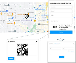 Selección del centro de vacunación y generación del código QR.
