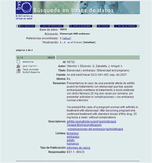 Ejemplo de registro bibliográfico del Índice Bibliográfico Español en Ciencias de la Salud (IBECS).