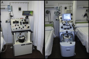Separadores celulares utilizados por el Departamento de Hemoterapia y Hemostasia para la realización de los recambios plasmáticos en el Hospital Clínic de Barcelona.