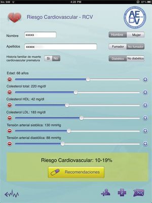 Cardiovascular risk calculator (according to REGICOR tables). See text for a description of the functions.