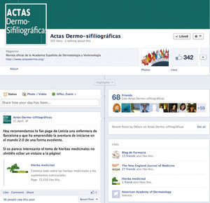 Screenshot of the Actas Dermosifiliográficas Facebook page.