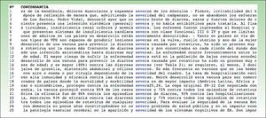 Extract from a concordance search for sever* in the Corpus de referencia del español actual. A filter was applied to eliminate all but medical texts.