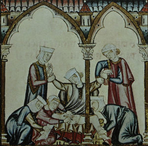 This highly detailed illustration for Cantiga 105 shows the moment when the woman