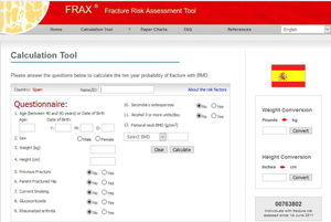 Calculation of the risk of fracture according to the Fracture Risk Assessment Tool (FRAX®) for Spain (https://www.sheffield.ac.uk/FRAX/tool.aspx?country=4).