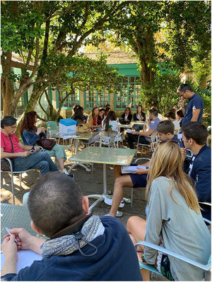 Image of the meeting on Critical Reading of Articles, held on the island of San Simón, on the Vigo Ria, on September 4, 2019.