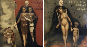 Posters Rafael López Álvarez did for the fight against sexually transmitted diseases.