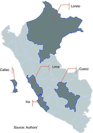 Peruvian provinces or departamentos included in the study.