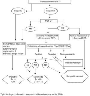 Diagnostic–therapeutic algorithm followed for non-small-cell LC without criteria for inoperability.