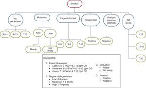 Algorithm for diagnosing smoking in smokers with recently diagnosed COPD.