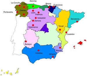 Provinces in which new cases of silicosis were diagnosed (2012).
