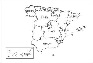 Map of participating Autonomous Communities and percentage of patients in each Community.