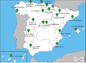 Geographical location of the 19 participating centers in EPISCAN II.