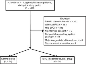 Showing the flowchart of the preterm infants in the study groups.