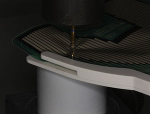 Table of 180° mounted on the Autograph®, AG‐I with the T‐Scan®III HD sensor interposed and being loaded (close‐up).