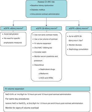 Proposed algorithm for CI-AKI prevention.