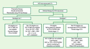 Proposed algorithm for antiviral HCV strategy after Hver transplantation.