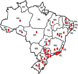 Distribution of medical centers that participated in the registration program of the Brazilian Society of Hepatology.