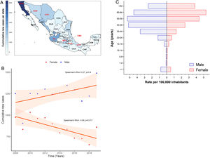 (A) Heat map of the cumulative number of new cases of <span class=