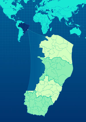 Espírito Santo (ES) State divided in its 4 geographical regions. In the World Map, it is also showed the localization of this Brazilian state in Brazil. The distribution by regional health of the Health Department of ES shows the four macro-regions: north, central, metropolitan and south.