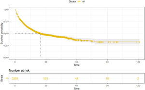 The median overall survival of all patients was 24.9 (22.2–28.9) months.
