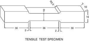 Dimension of tensile test specimen.
