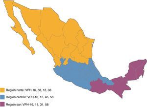 Distribución geográfica de los tipos de VPH en México.
