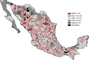 Saldo neto migratorio entre municipios por mil habitantes, 2010-2015 Fuente: Intercensal 2015.