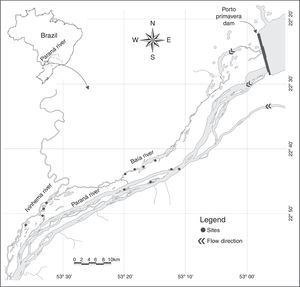 Map of the study area showing the sampling sites. We collected the data in these sites (dots) from 2000 through 2011.