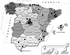 Distribución geográfica de los hospitales participantes en el estudio.
