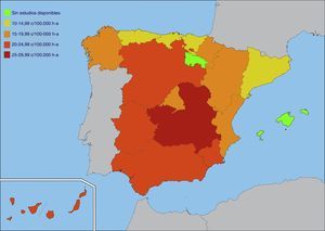 Mapa de incidencia de DM1 por comunidades autónomas.