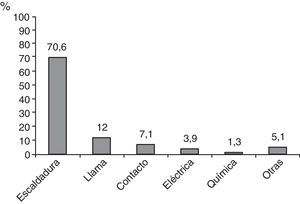Mecanismo etiológico de las quemaduras en pacientes ingresados durante los años 2006-2012.