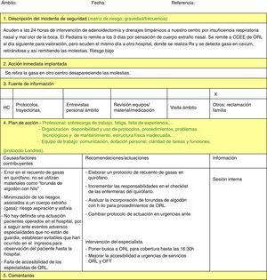 Formulario utilizado para el análisis de los incidentes declarados.