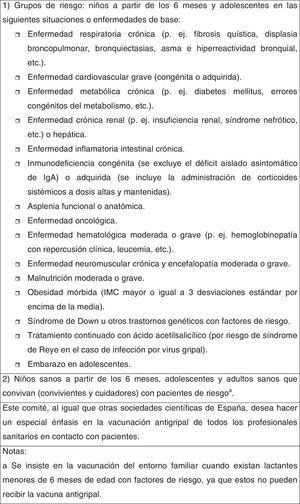 Recomendaciones del CAV-AEP de vacunación antigripal 2015-2016 (con vacunas inactivadas trivalentes)37.
