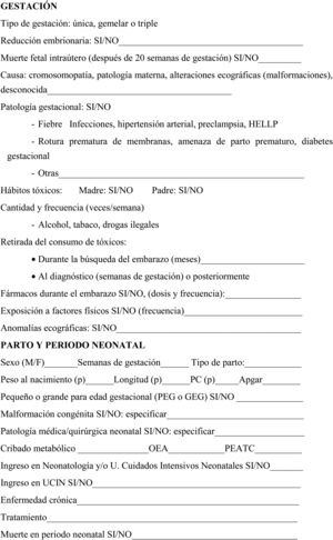 Recogida de datos perinatales.