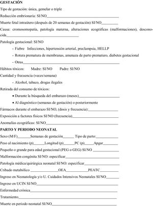 Recogida de datos prenatales.