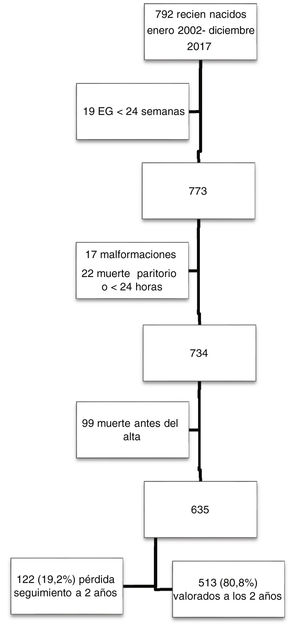 Diagrama de flujo de la población de estudio en función de los criterios de inclusión. EG: edad gestacional.