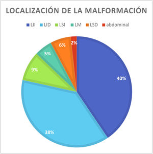 Localización de la malformación pulmonar. LID: lóbulo inferior derecho; LII: lóbulo inferior izquierdo; LM: lóbulo medio; LSD: lóbulo superior derecho; LSI: lóbulo superior izquierdo.