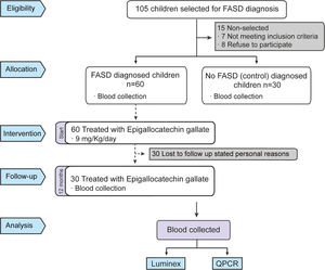 Flowchart diagram. Flowchart of FASD diagnosis and EGCG study in FASD patients during 12 months.
