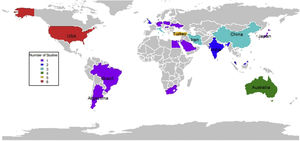 Global distribution of research studies on EMR and TMSC over the past two decades.