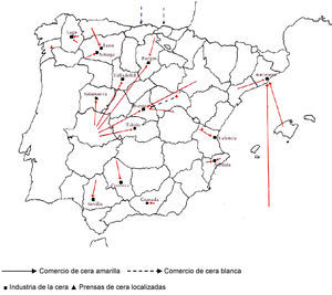 Industria y comercio de la cera en España hacia 1800. Fuente: Elaboración propia.