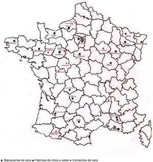 Industria y comercio de la cera en Francia hacia 1800. Fuente: Elaboración propia.