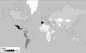 Ubicaciones desde donde se consulta Reumatología Clínica.